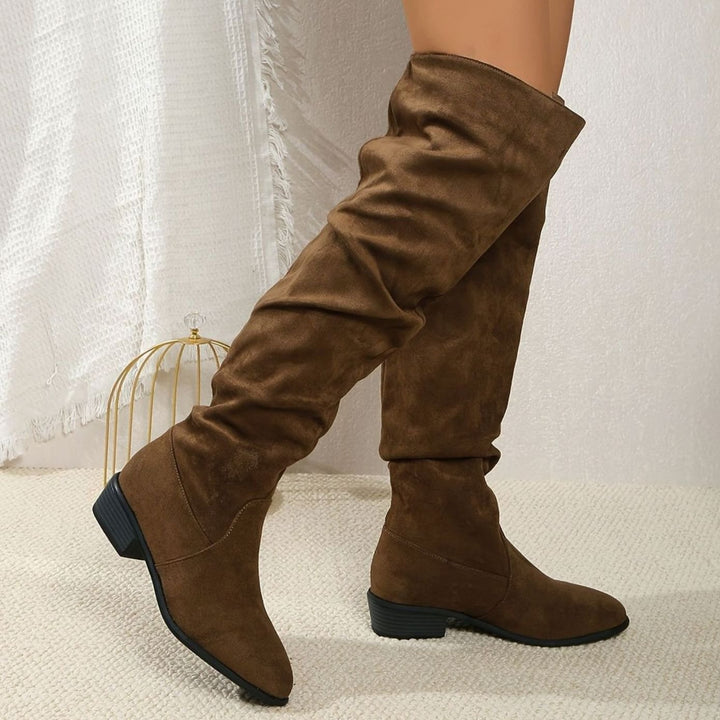 Women's Slouchy Over-the-Knee Suede Low Block Heel Boots