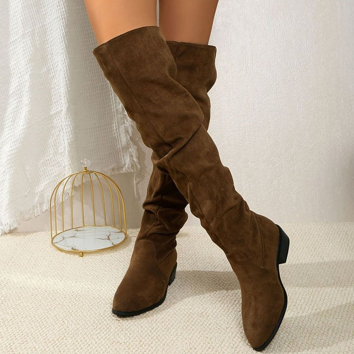 Women's Slouchy Over-the-Knee Suede Low Block Heel Boots - Khaki