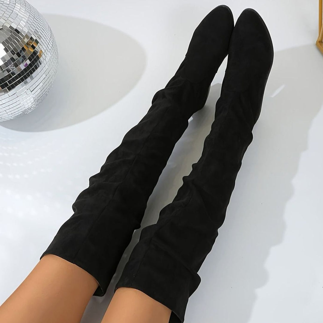 Women's Slouchy Over-the-Knee Suede Low Block Heel Boots - Black