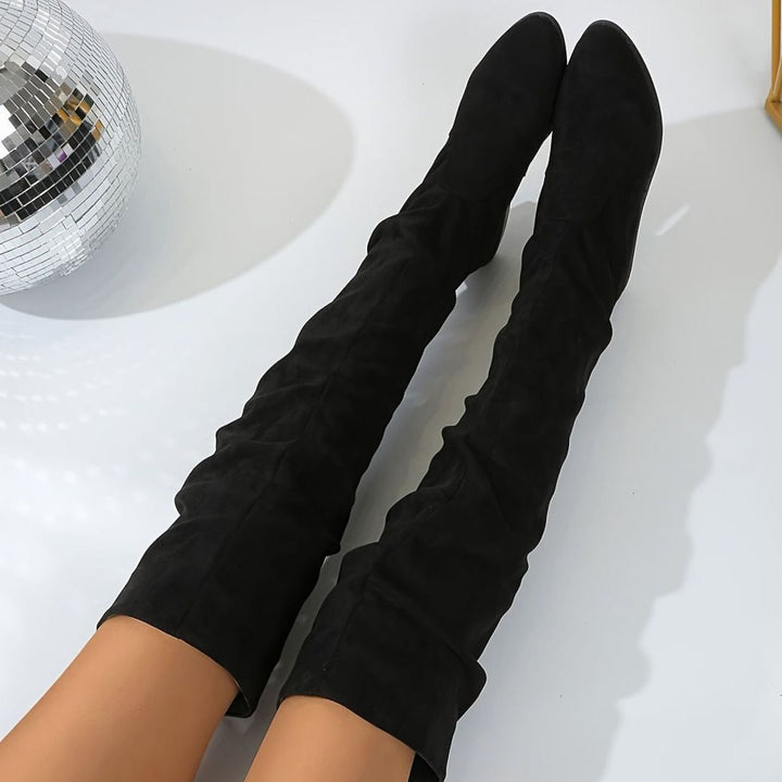 Women's Slouchy Over-the-Knee Suede Low Block Heel Boots - Black