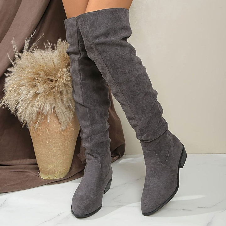 Women's Slouchy Over-the-Knee Suede Low Block Heel Boots - Gray