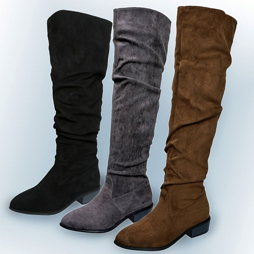 Women's Slouchy Over-the-Knee Suede Low Block Heel Boots