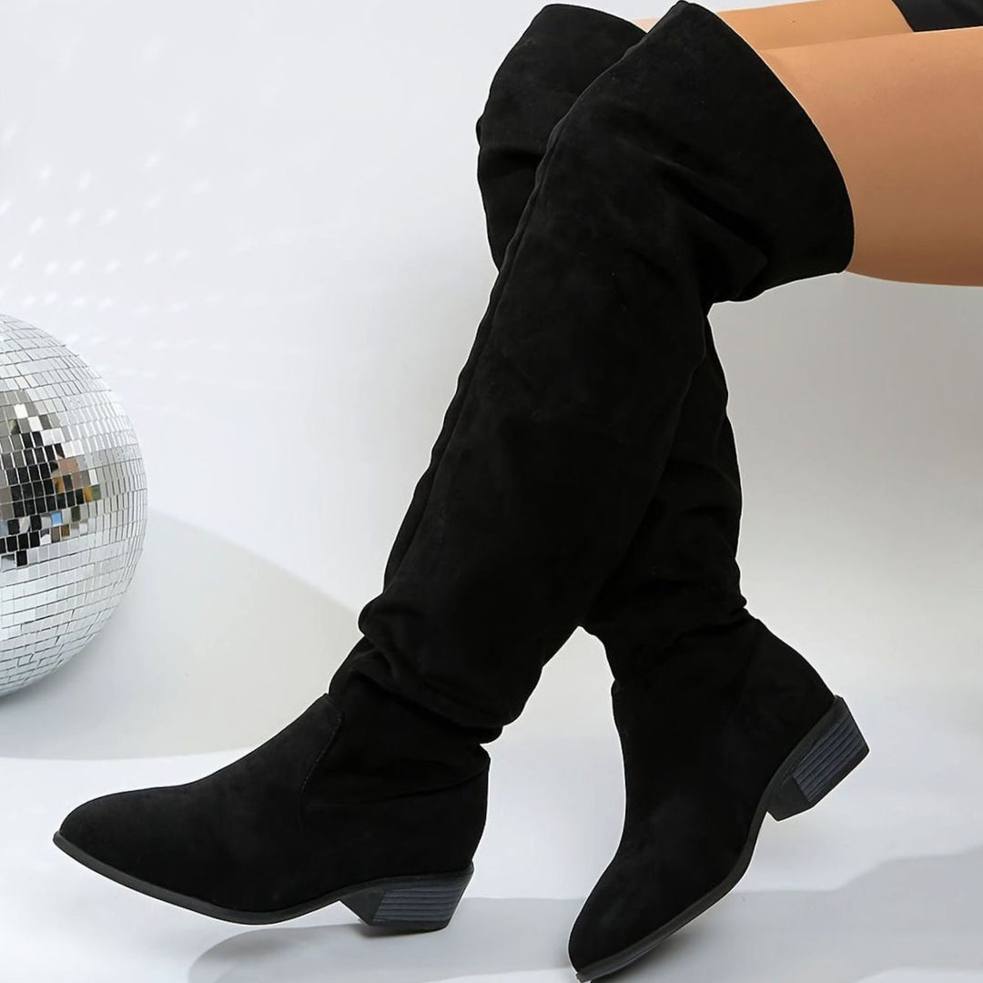 Women's Slouchy Over-the-Knee Suede Low Block Heel Boots