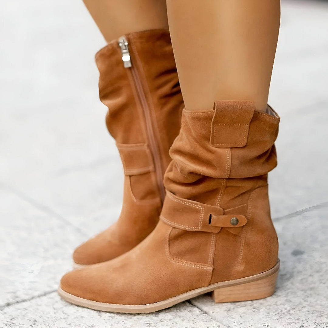Women's Slouchy Suede Mid-Calf Knee High Boots Low Block Heel