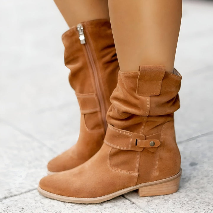 Women's Slouchy Suede Mid-Calf Knee High Boots Low Block Heel