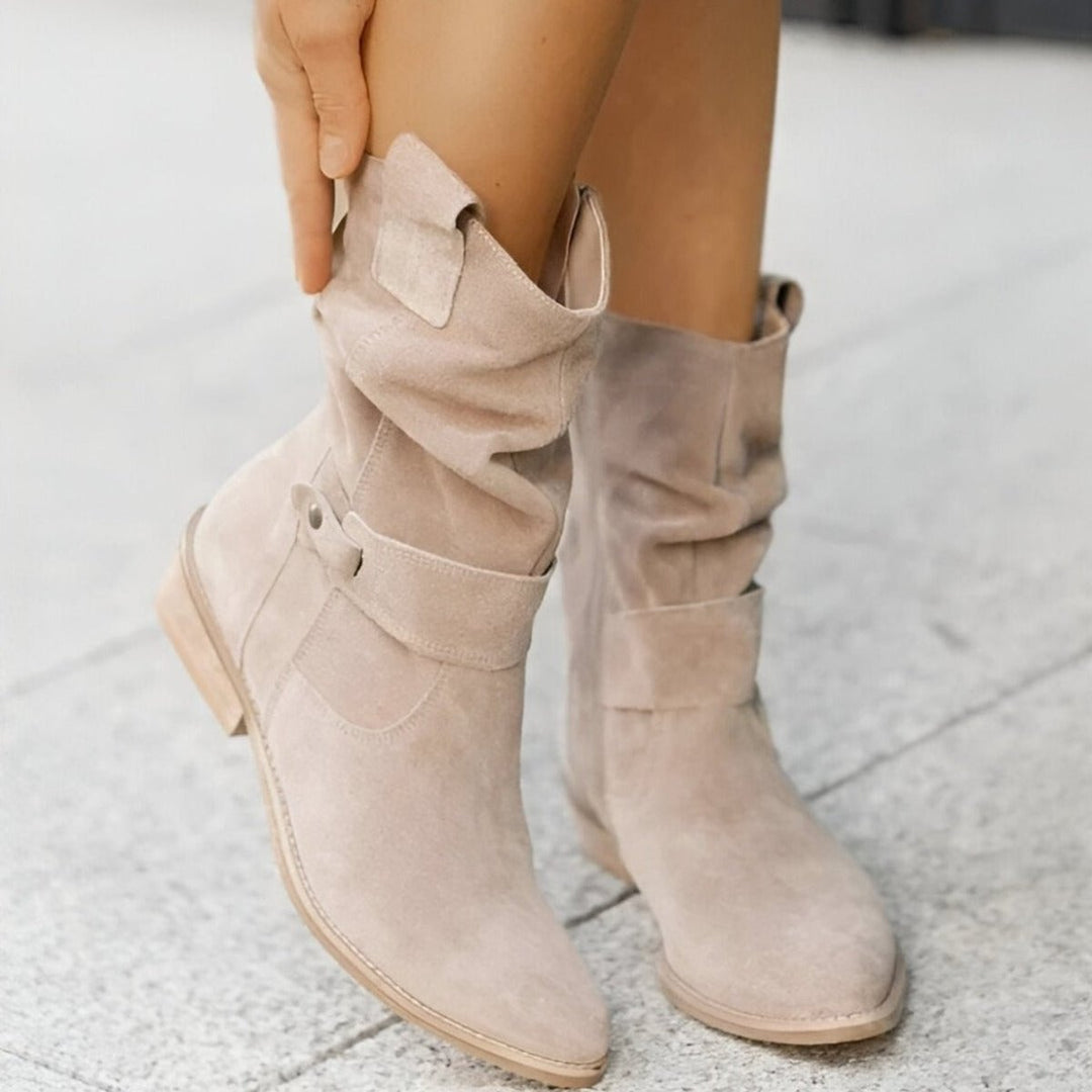 Women's Slouchy Suede Mid-Calf Knee High Boots Low Block Heel