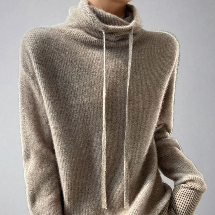 Women's Slouchy Turtleneck Drawstring Pullover Sweater