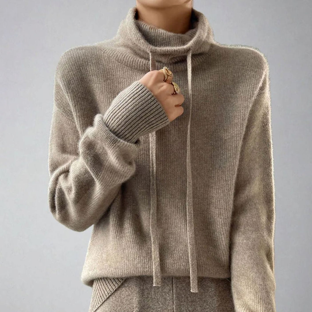 Women's Slouchy Turtleneck Drawstring Pullover Sweater