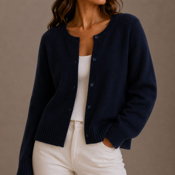 Women's Soft Knit Button-Up Round Neck Cardigan Sweater