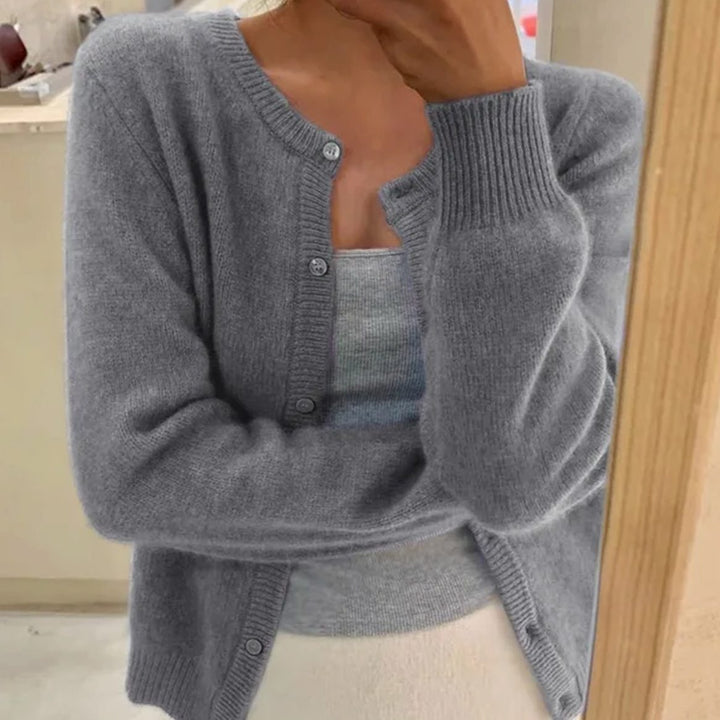 Women's Soft Knit Long Sleeve Button Cardigan Sweater - Grey