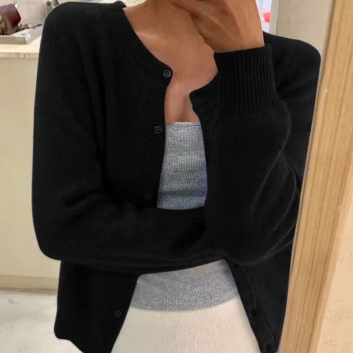 Women's Soft Knit Long Sleeve Button Cardigan Sweater - Black