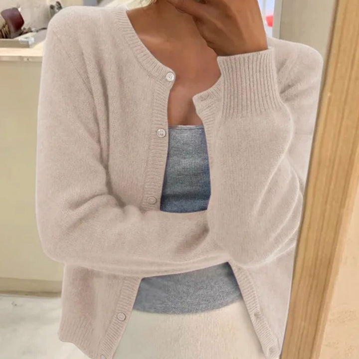 Women's Soft Knit Long Sleeve Button Cardigan Sweater - Apricot