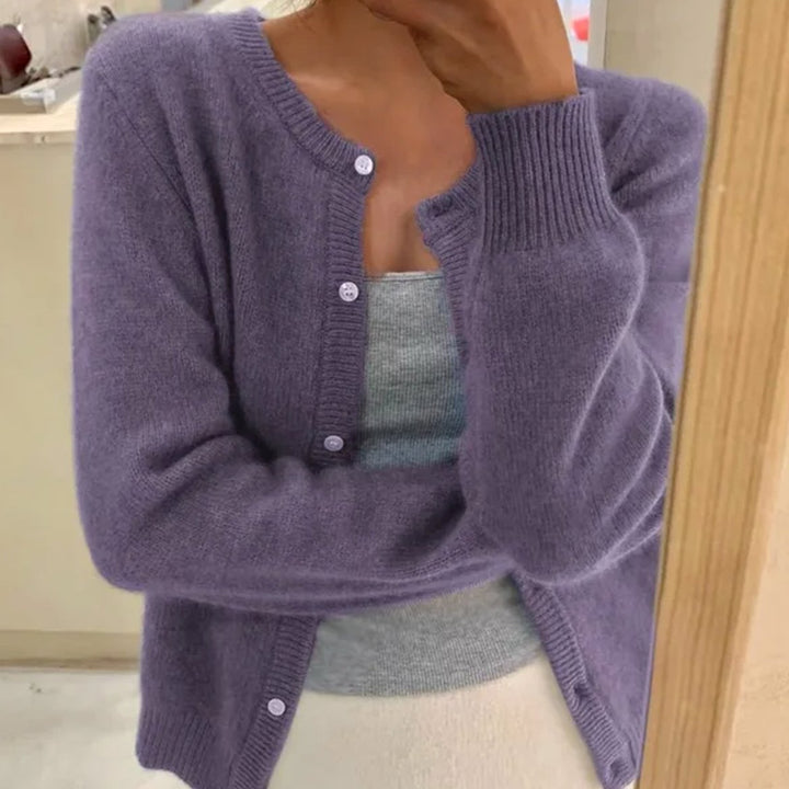 Women's Soft Knit Long Sleeve Button Cardigan Sweater - Purple
