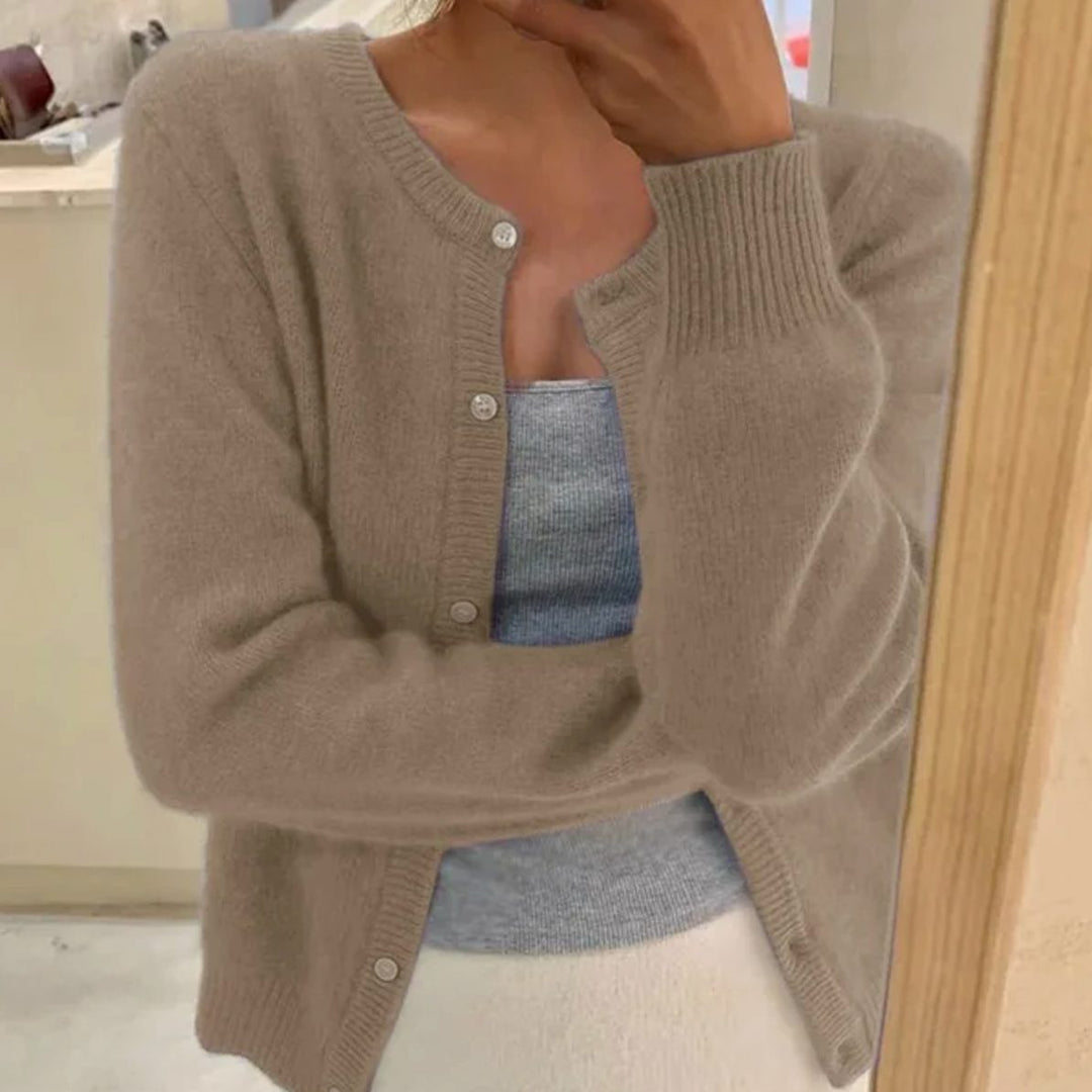 Women's Soft Knit Long Sleeve Button Cardigan Sweater - Khaki