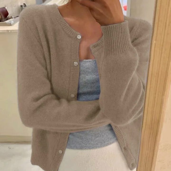 Women's Soft Knit Long Sleeve Button Cardigan Sweater - Khaki
