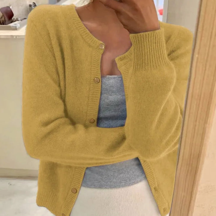 Women's Soft Knit Long Sleeve Button Cardigan Sweater - Yellow