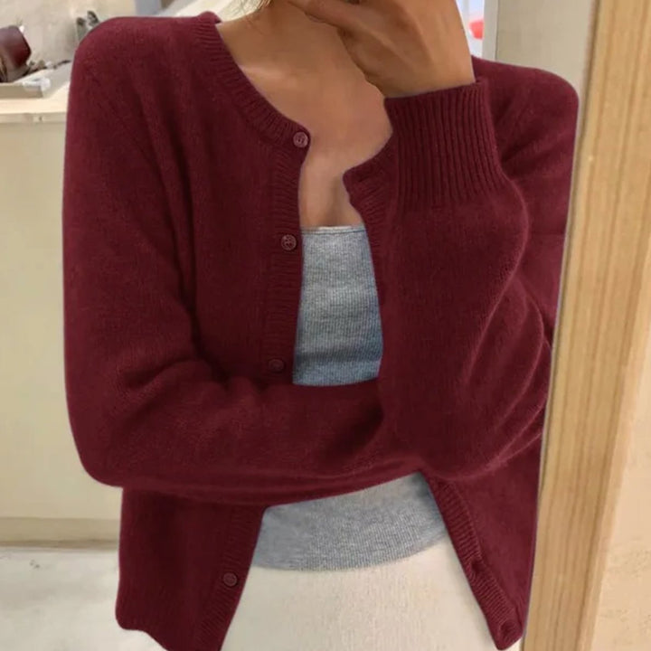 Women's Soft Knit Long Sleeve Button Cardigan Sweater - Wine Red