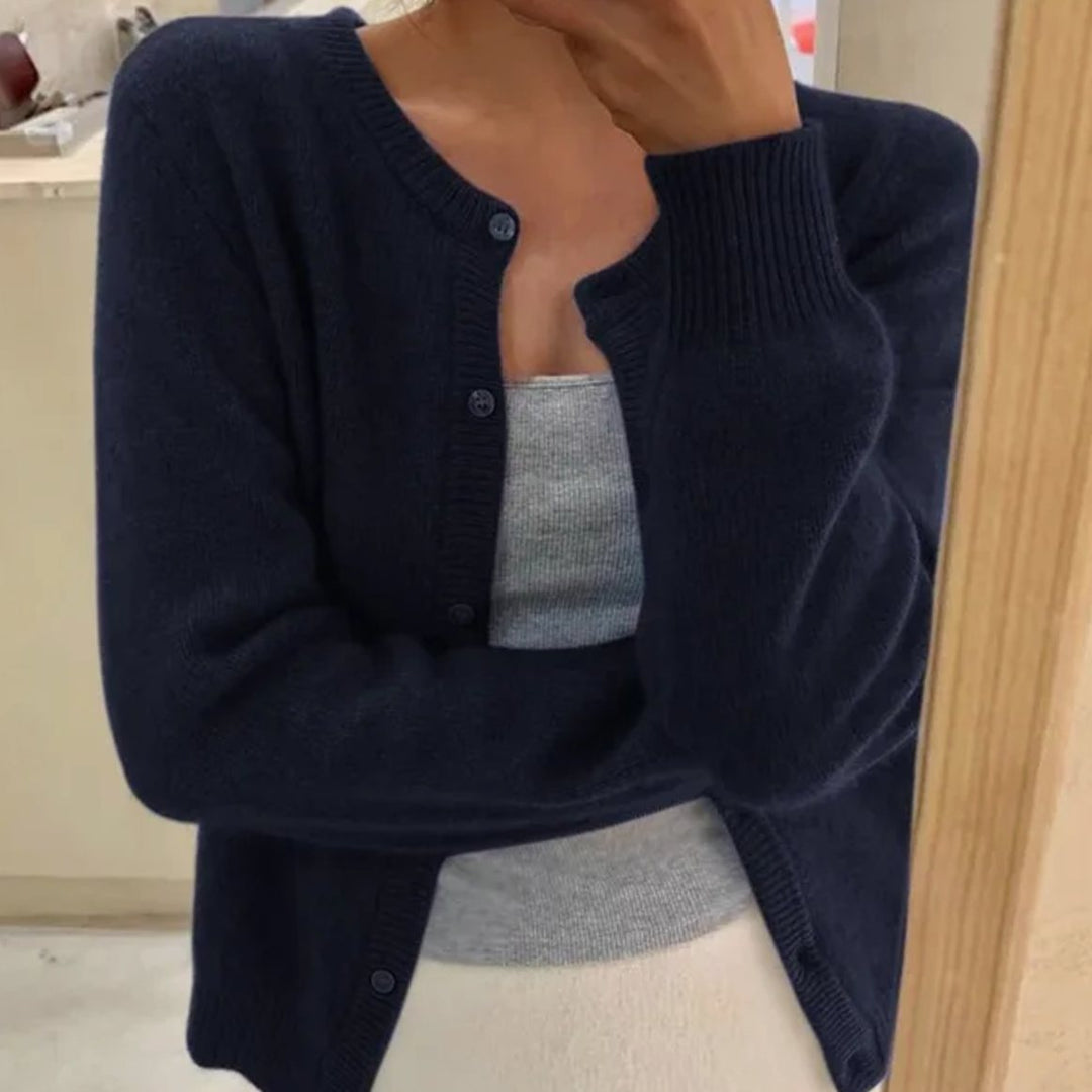 Women's Soft Knit Long Sleeve Button Cardigan Sweater - Dark Blue