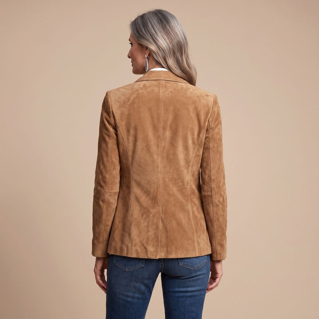Women's Soft Suede Button-Down Notch-Lapel Blazer