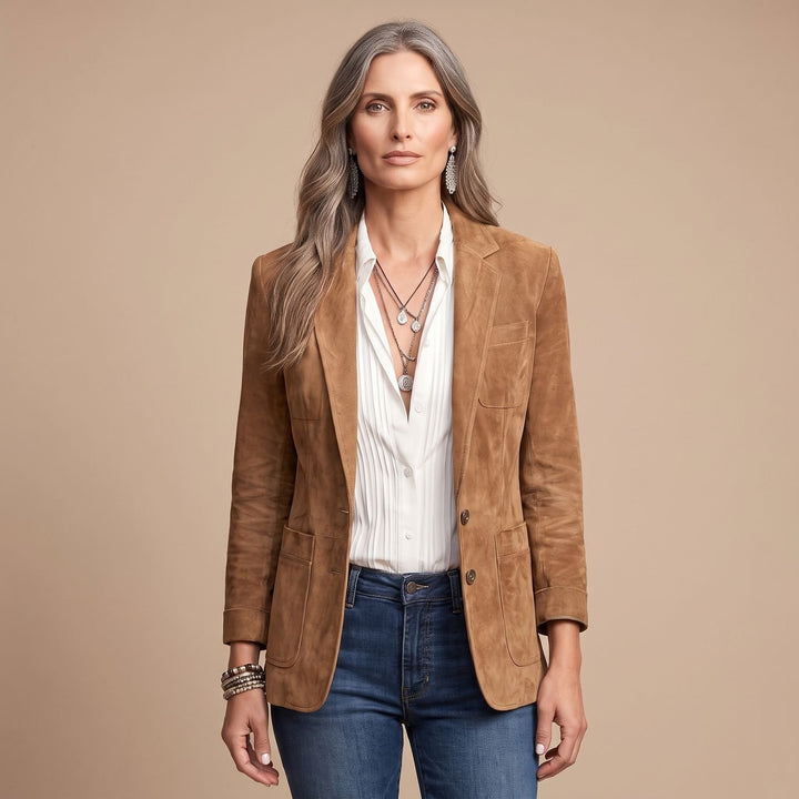 Women's Soft Suede Button-Down Notch-Lapel Blazer