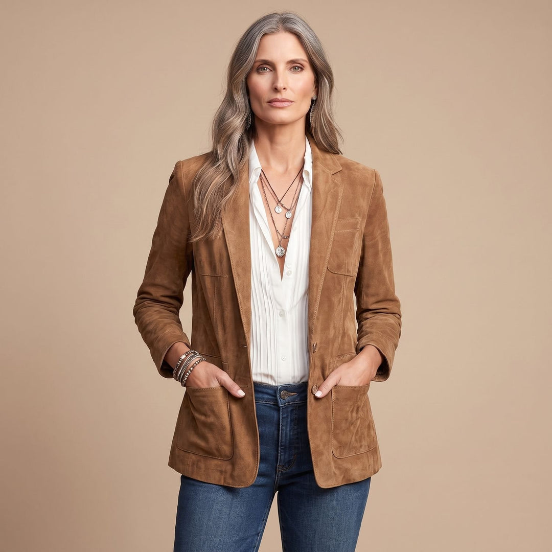 Women's Soft Suede Button-Down Notch-Lapel Blazer