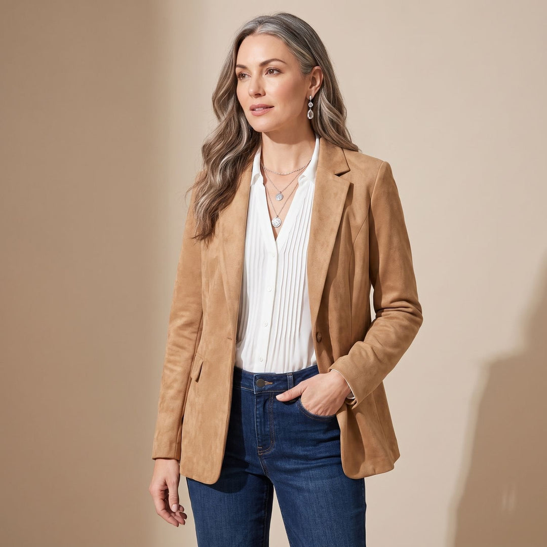Women's Soft Suede Button-Down Notch-Lapel Blazer