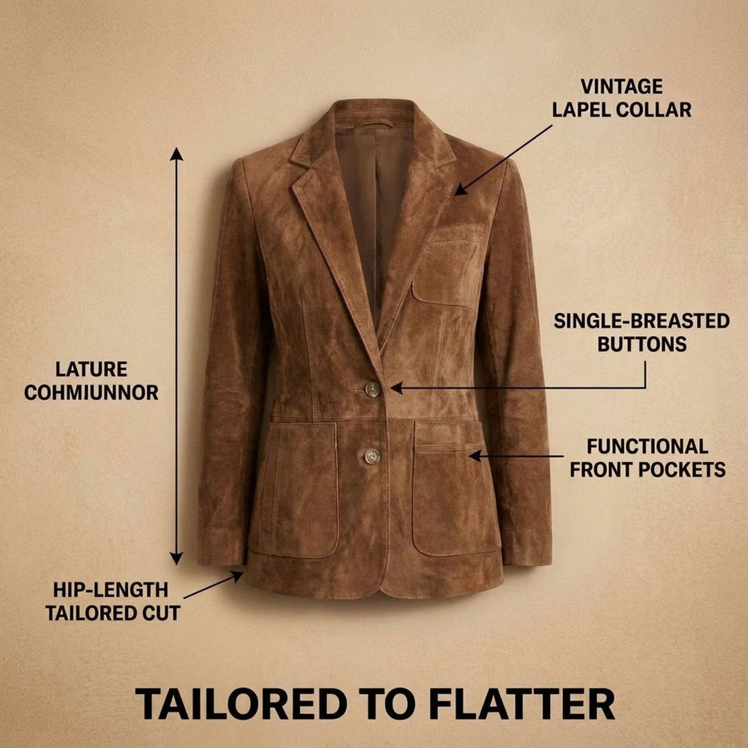Women's Soft Suede Button-Down Notch-Lapel Blazer