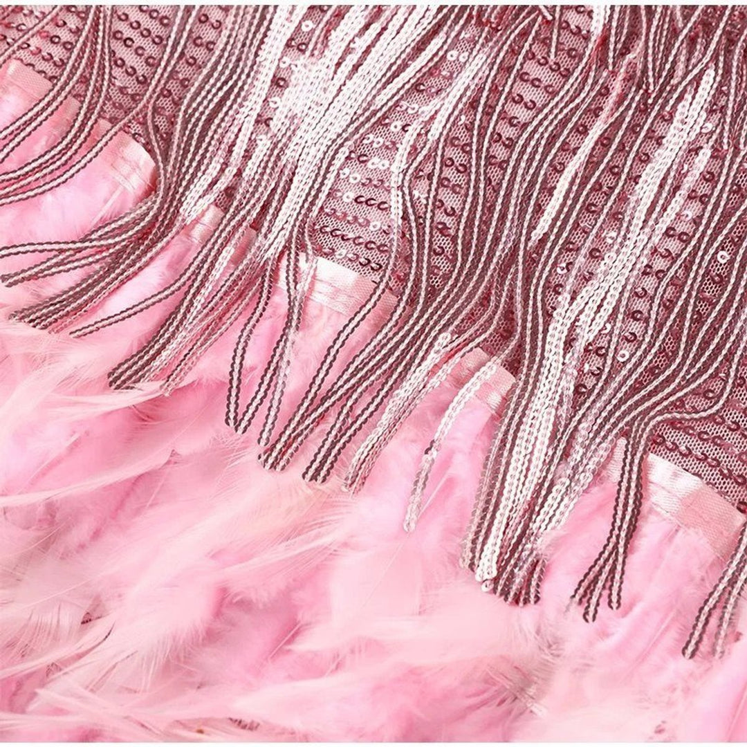 Women's Spaghetti Strap Fringe Feather-Trim Mini Cocktail Dress