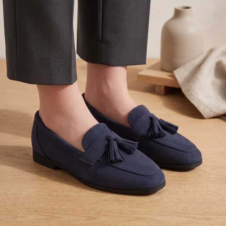 Women's Square-Toe Tassel Suede Slip-On Loafers