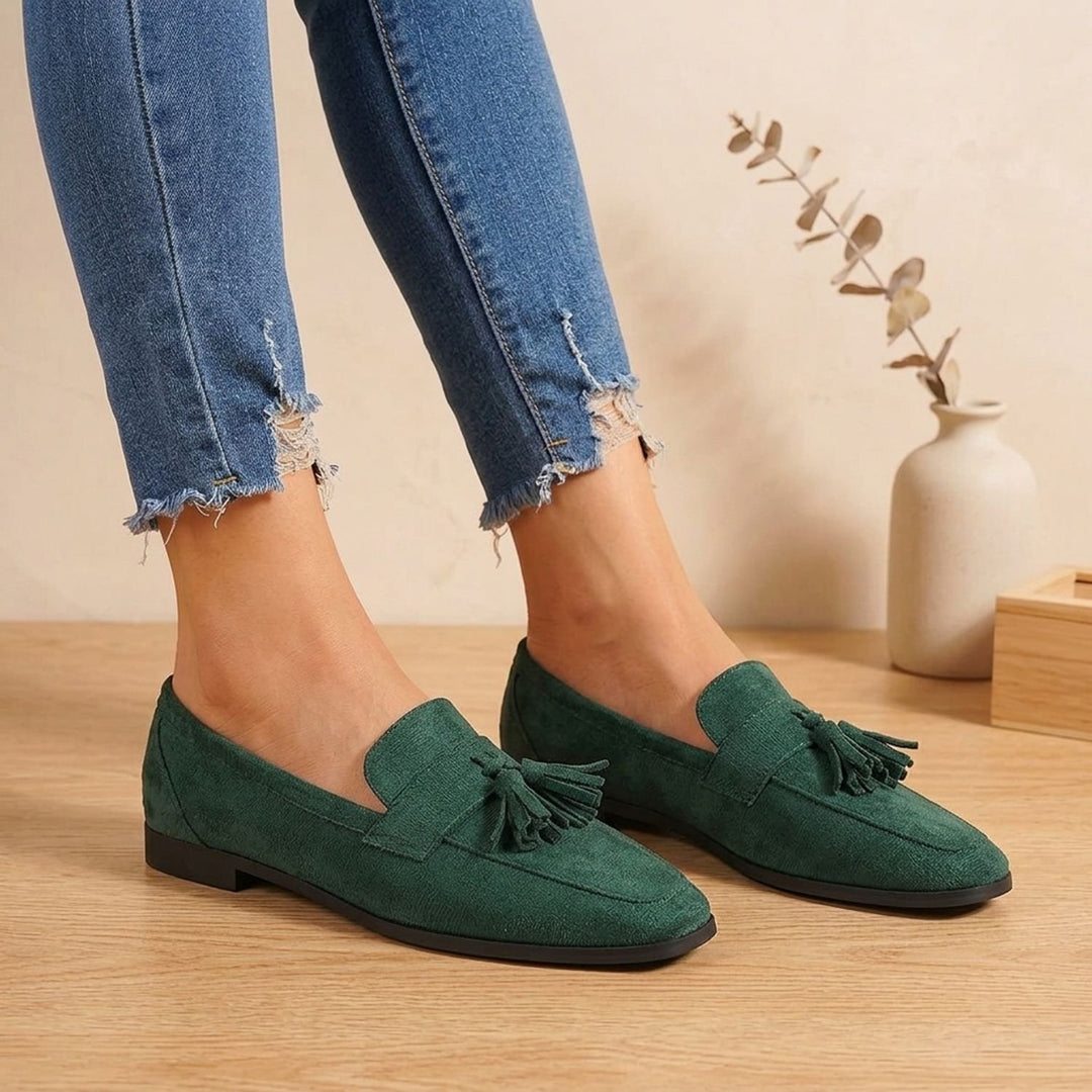 Women's Square-Toe Tassel Suede Slip-On Loafers