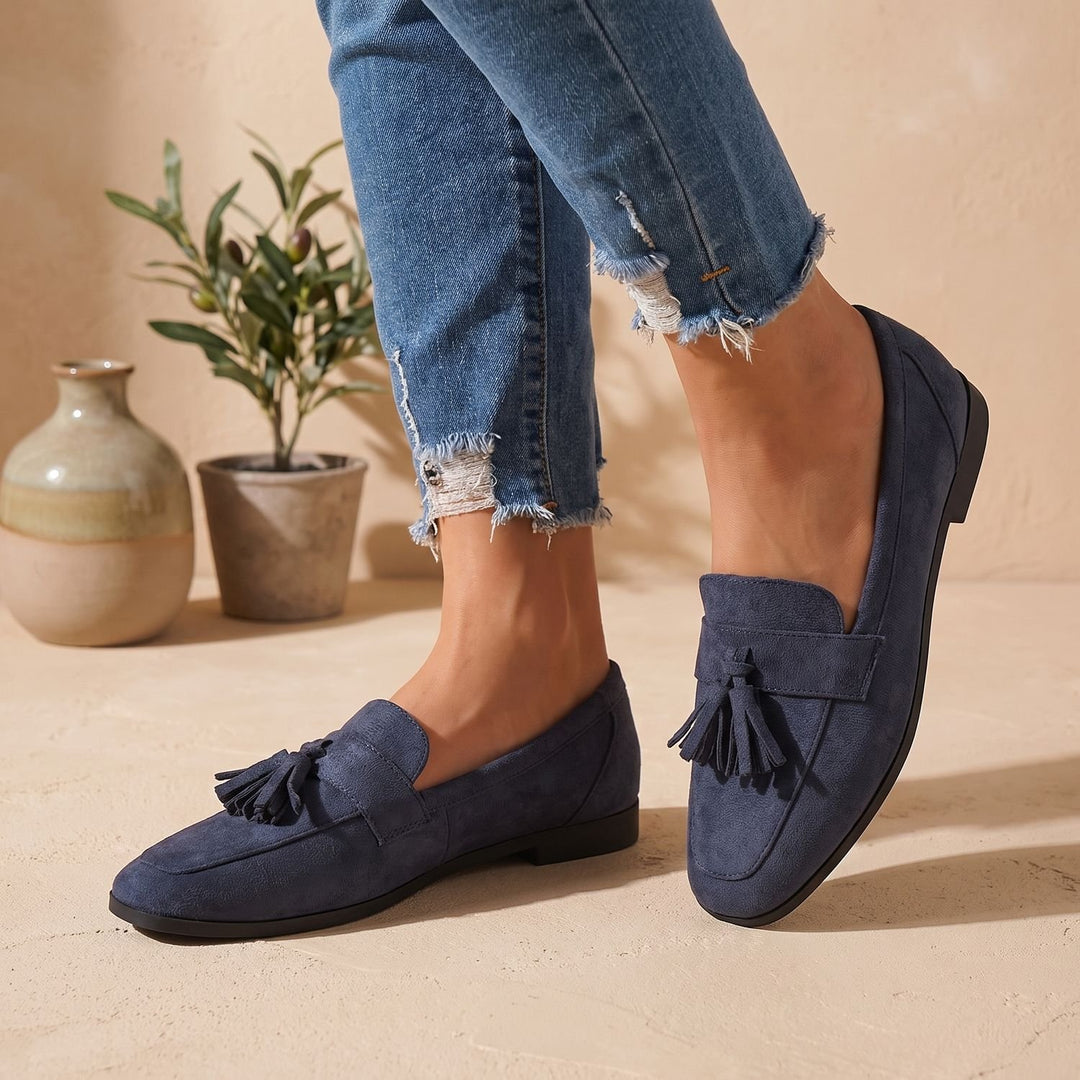 Women's Square-Toe Tassel Suede Slip-On Loafers