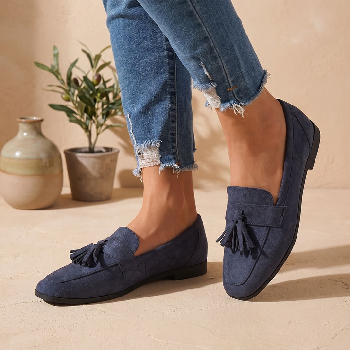 Women's Square-Toe Tassel Suede Slip-On Loafers