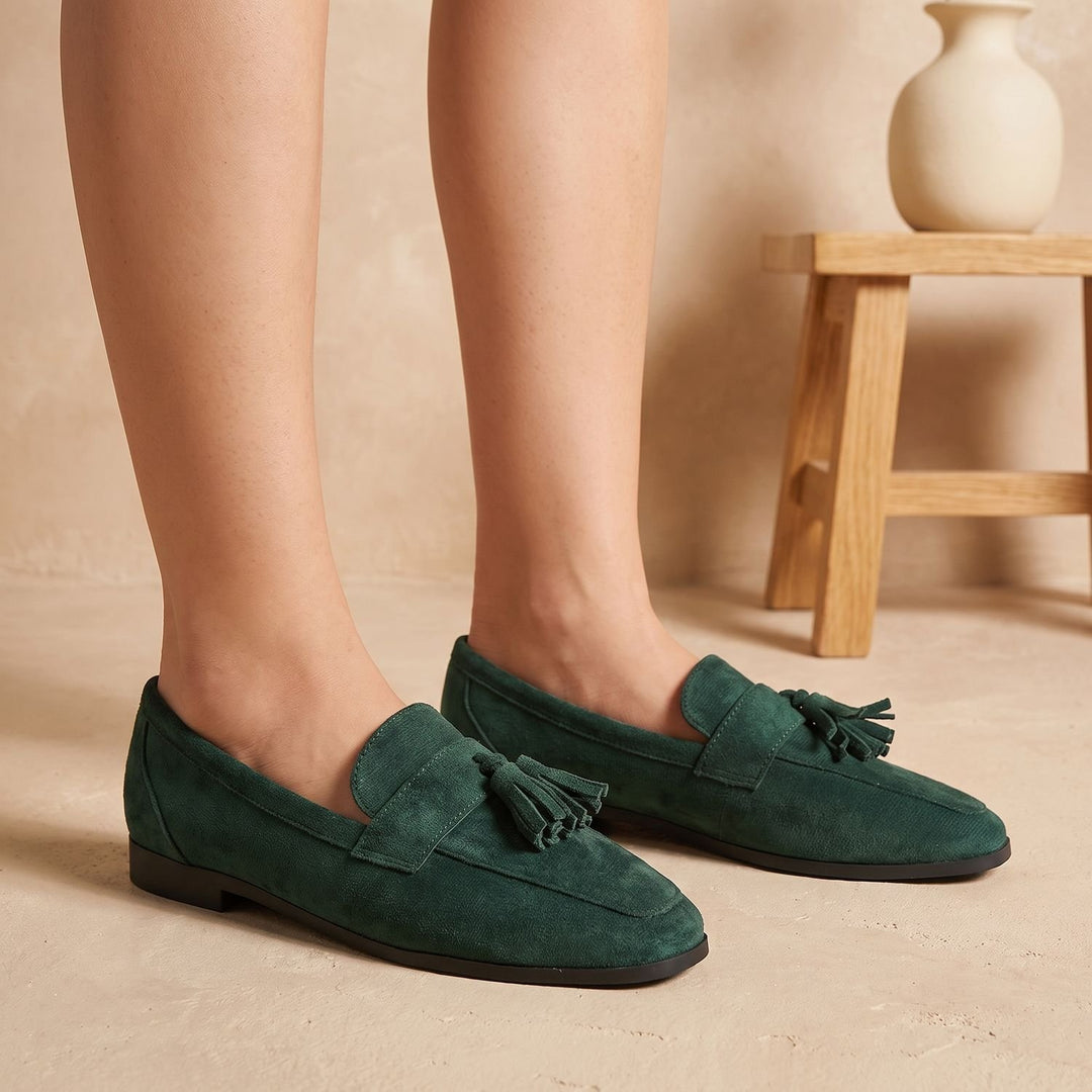 Women's Square-Toe Tassel Suede Slip-On Loafers