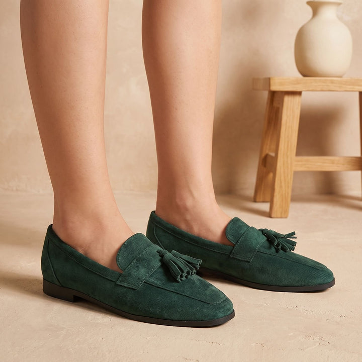 Women's Square-Toe Tassel Suede Slip-On Loafers