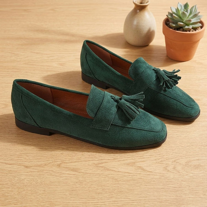 Women's Square-Toe Tassel Suede Slip-On Loafers
