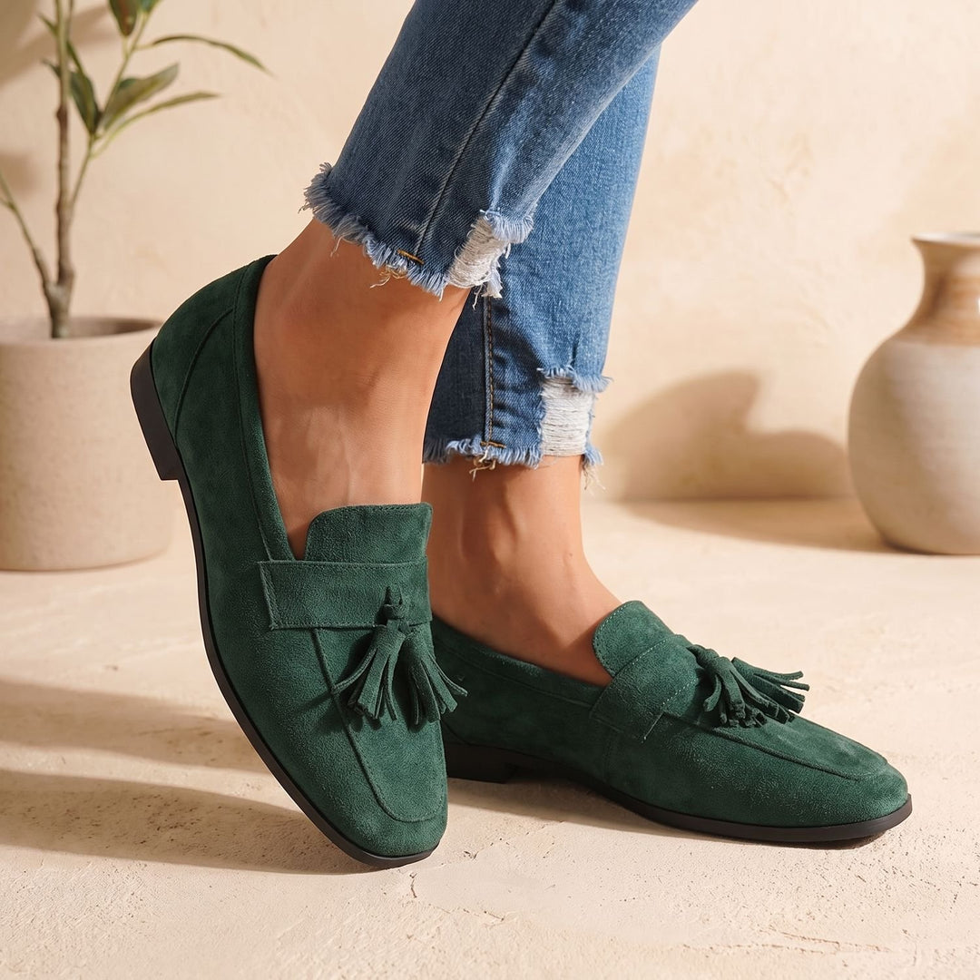 Women's Square-Toe Tassel Suede Slip-On Loafers