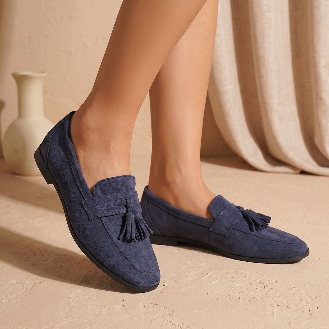 Women's Square-Toe Tassel Suede Slip-On Loafers