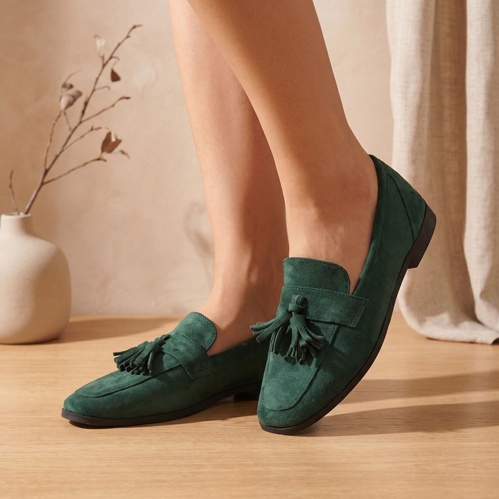 Women's Square-Toe Tassel Suede Slip-On Loafers