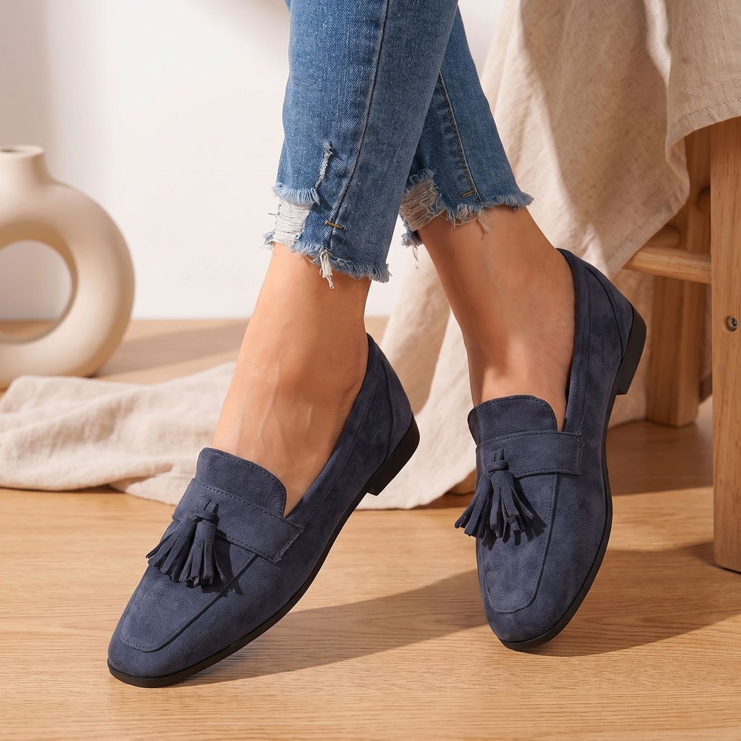 Women's Square-Toe Tassel Suede Slip-On Loafers