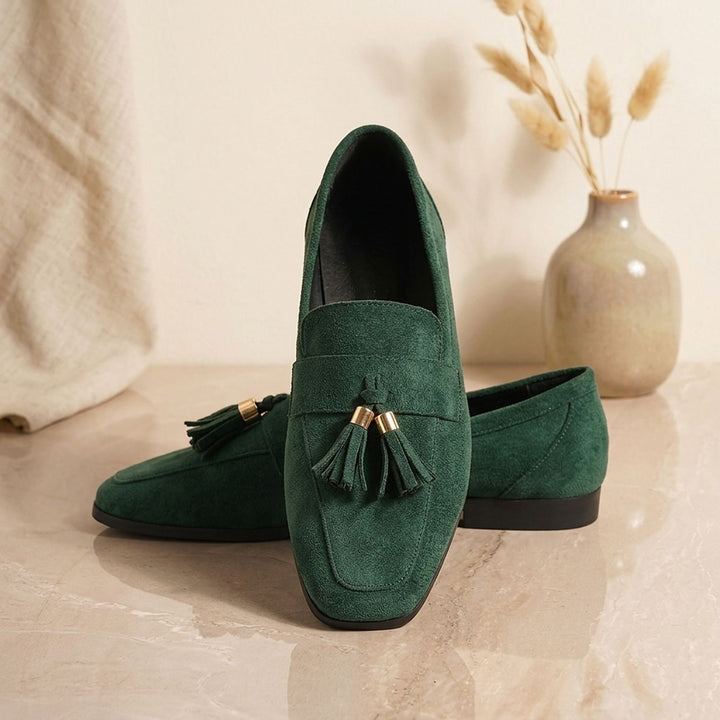 Women's Square-Toe Tassel Suede Slip-On Loafers