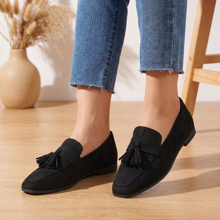 Women's Square-Toe Tassel Suede Slip-On Loafers