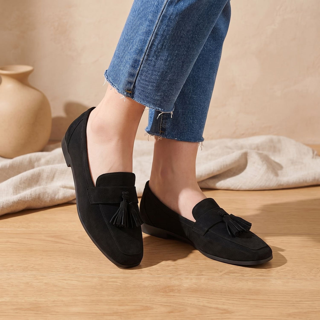 Women's Square-Toe Tassel Suede Slip-On Loafers