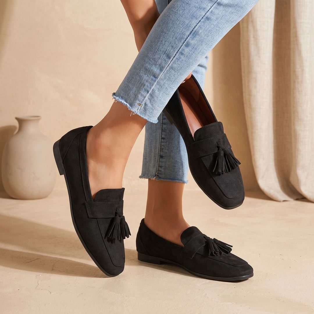 Women's Square-Toe Tassel Suede Slip-On Loafers