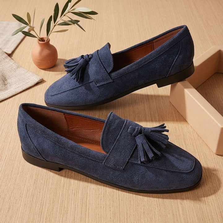 Women's Square-Toe Tassel Suede Slip-On Loafers - Navy Blue