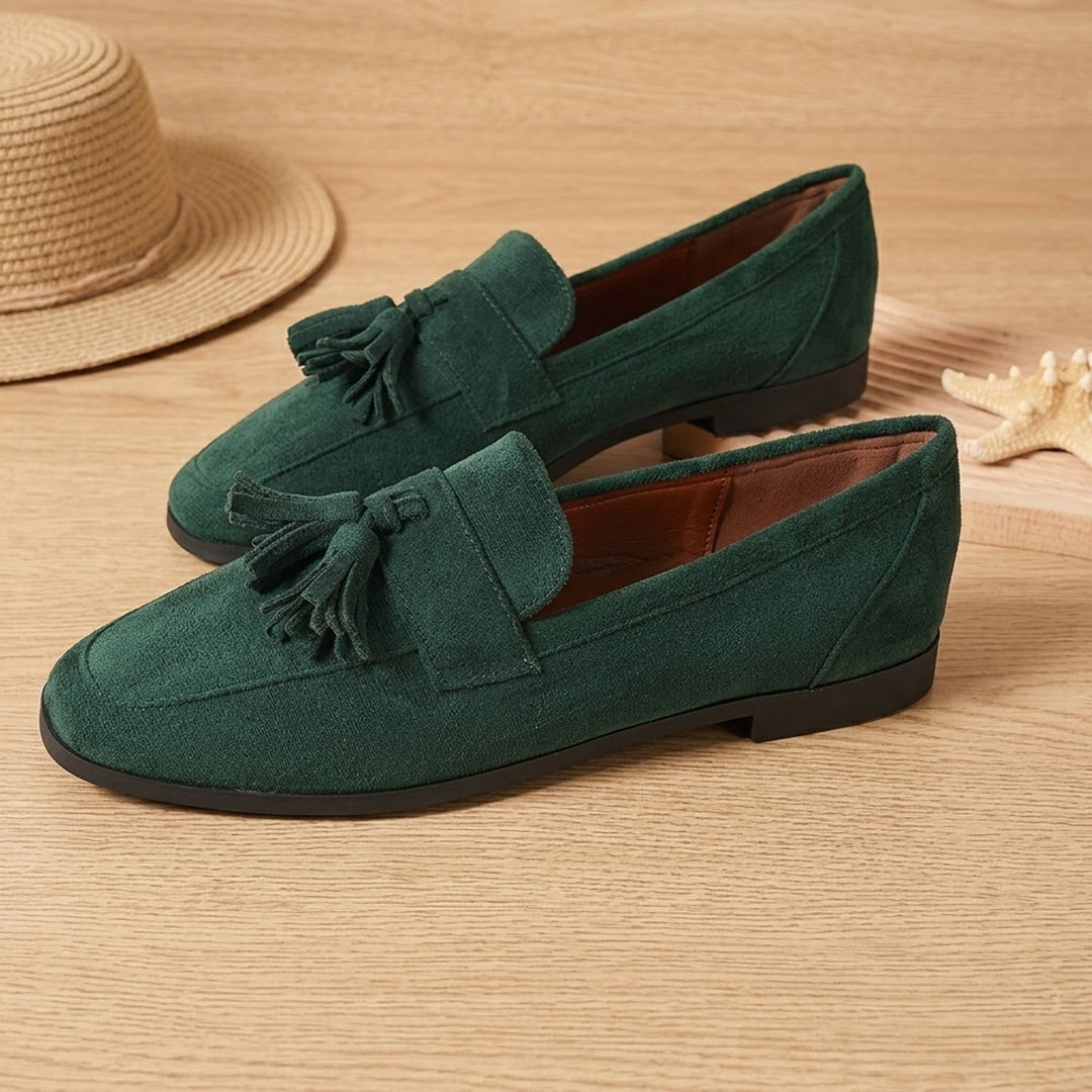 Women's Square-Toe Tassel Suede Slip-On Loafers - Green