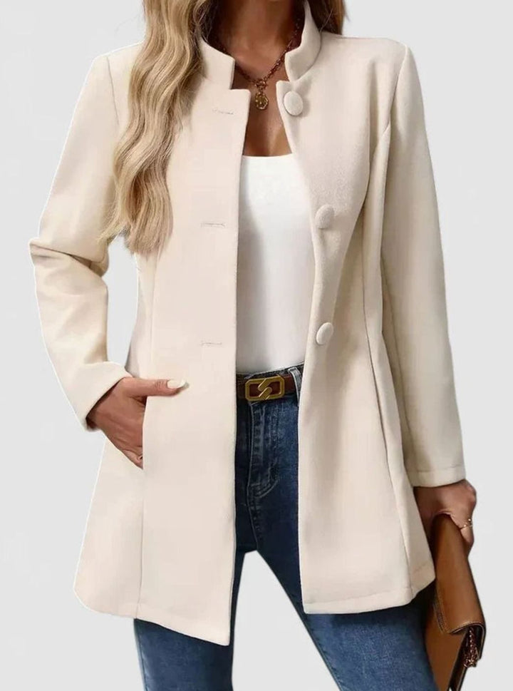Women's Stand-Collar Button-Front Structured Blazer Jacket - Cream