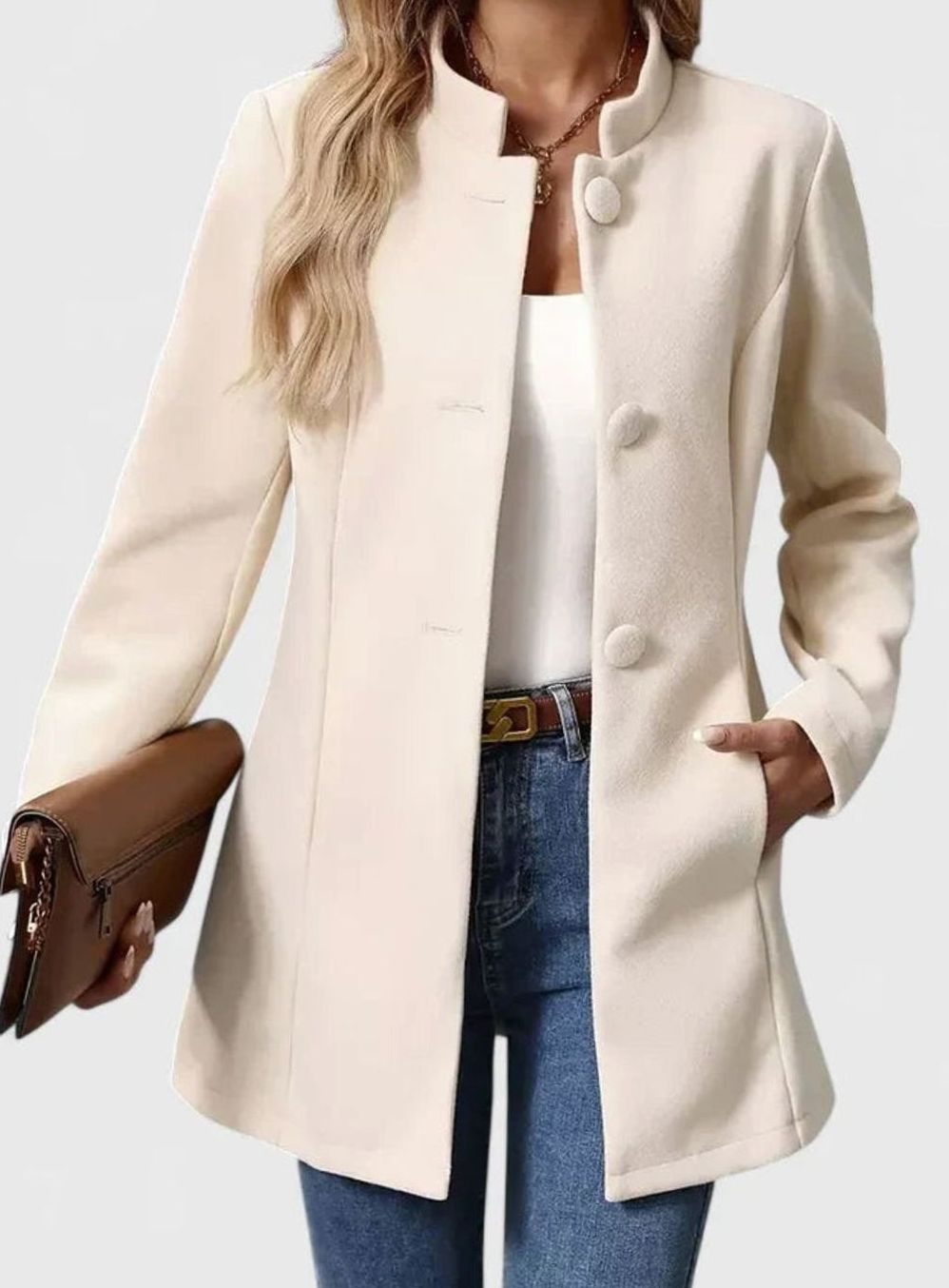 Women's Stand-Collar Button-Front Structured Blazer Jacket