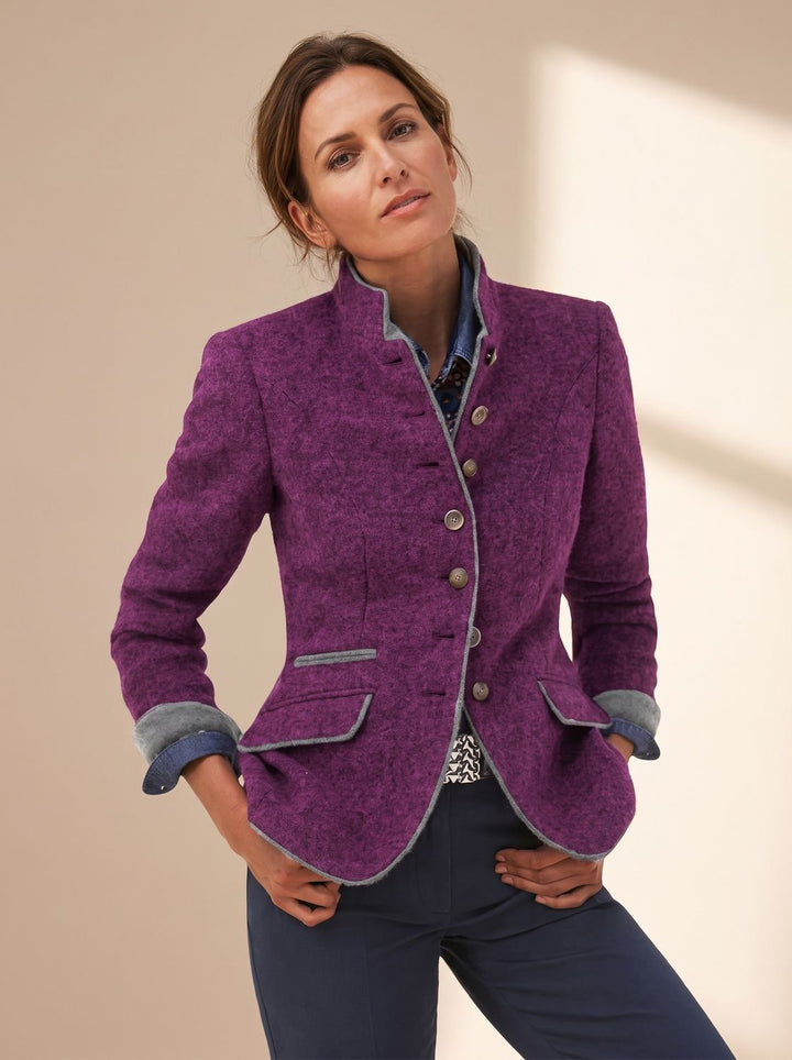 Women's Stand-Collar Button-Front Wool-Look Blazer Jacket - Purple