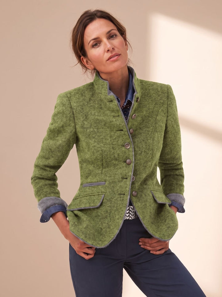 Women's Stand-Collar Button-Front Wool-Look Blazer Jacket - Green