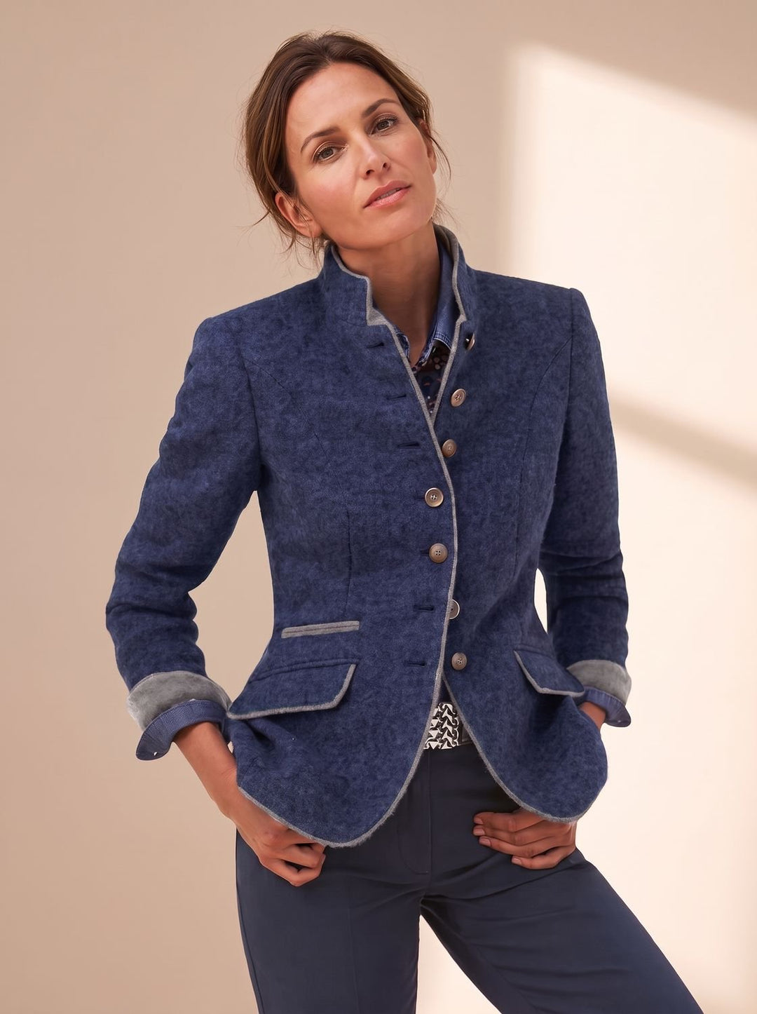 Women's Stand-Collar Button-Front Wool-Look Blazer Jacket - Blue